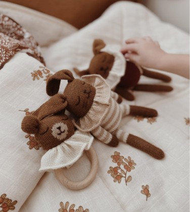 Doudou lapin - Combishort à rayures sable