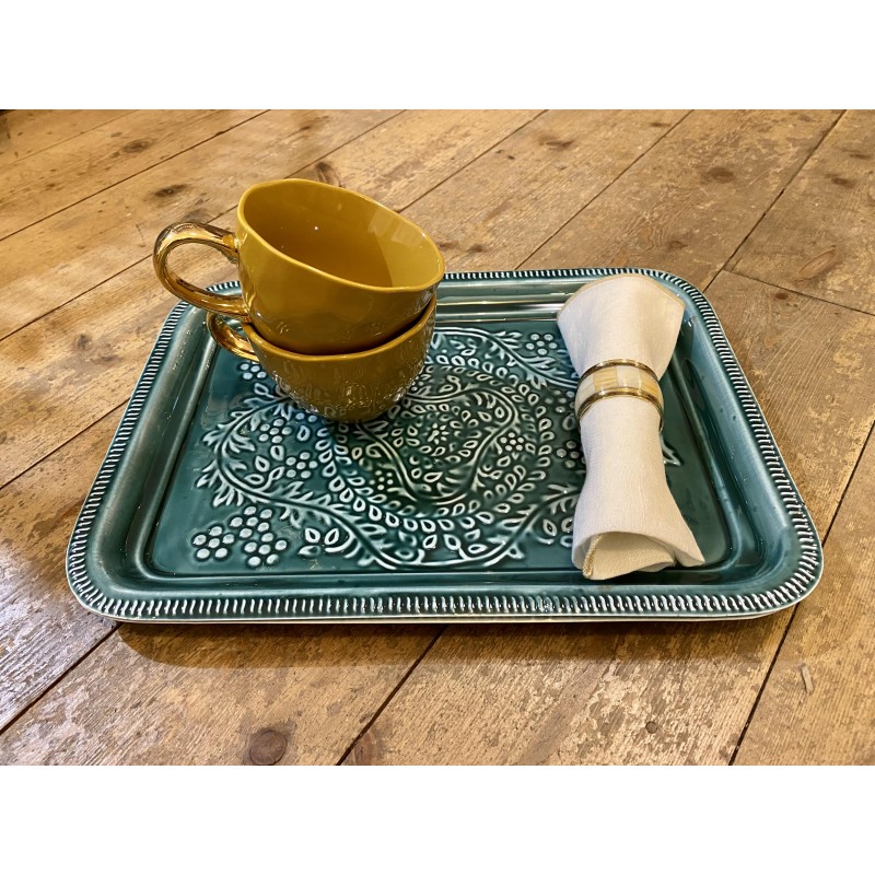 Plateau Berbère rectangle GM - Bleu canard