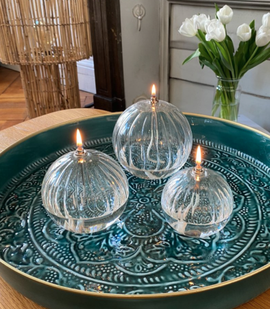 Lampe à huile Sphère striée - M