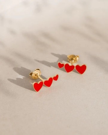 Boucles d'oreilles Clarisse - Email Rouge et or fin 24 carats