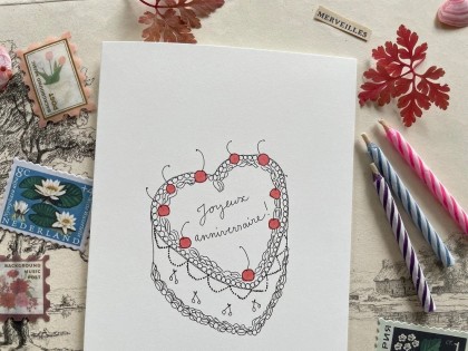 Carte double - Gâteau coeur