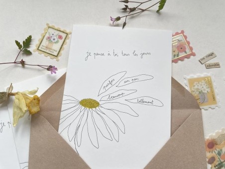 Carte double - Je pense à toi (pétales)
