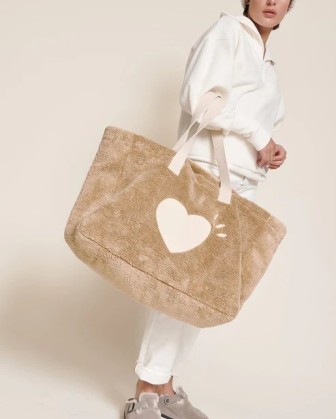 Cabas coeur en moumoute - beige