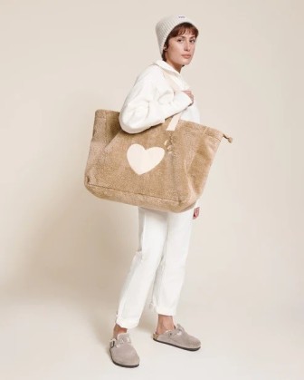 Cabas coeur en moumoute - beige