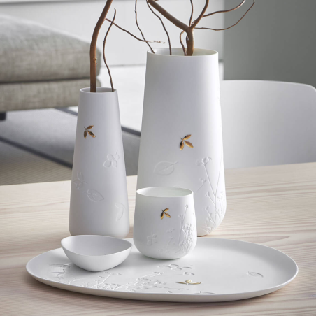 Vase - Blanc feuilles dorées