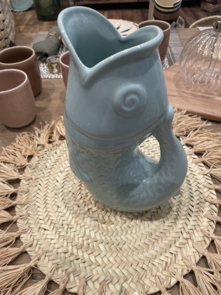 Vase ceramic Poisson GM - bleu givré