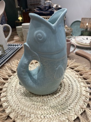 Vase ceramic Poisson GM - bleu givré
