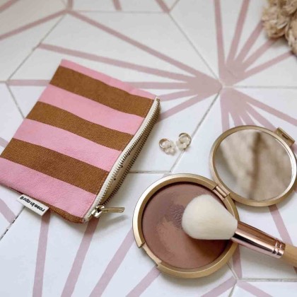 Porte monnaie Marie - Rayures Caramel / Strawberry