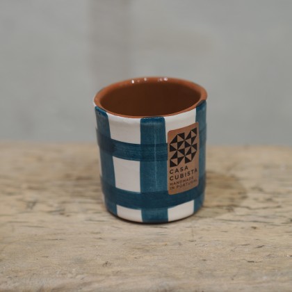 Tasse espresso à carreaux - bleu canard