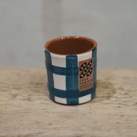 Tasse espresso à carreaux - bleu canard