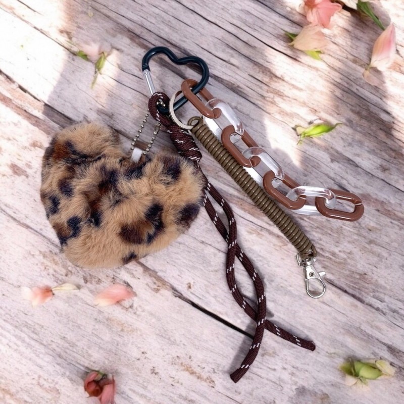 Grigri de sac et porte-clés - Coeur léopard