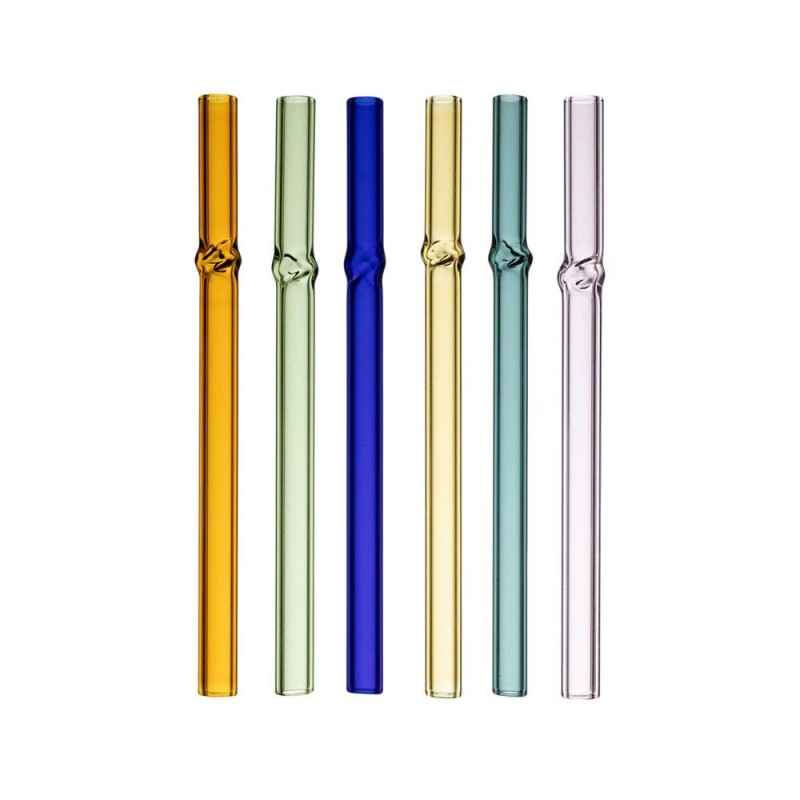 Set de 6 pailles colorées en verre borosilicate
