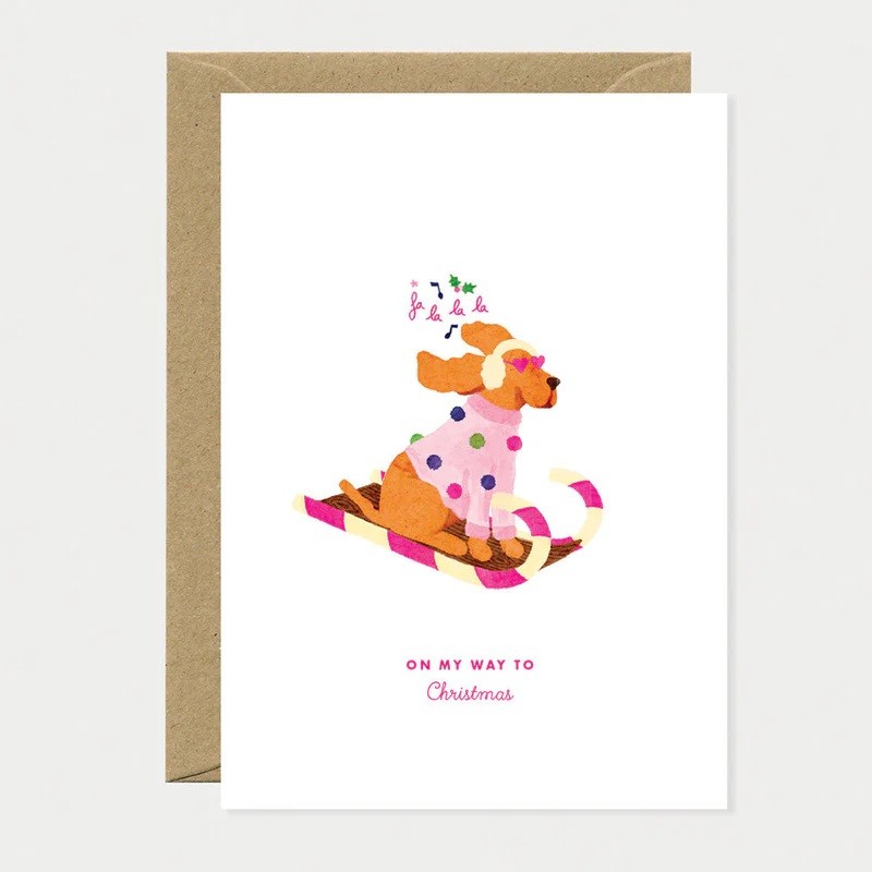 Carte de Noël - Chien sur son traîneau