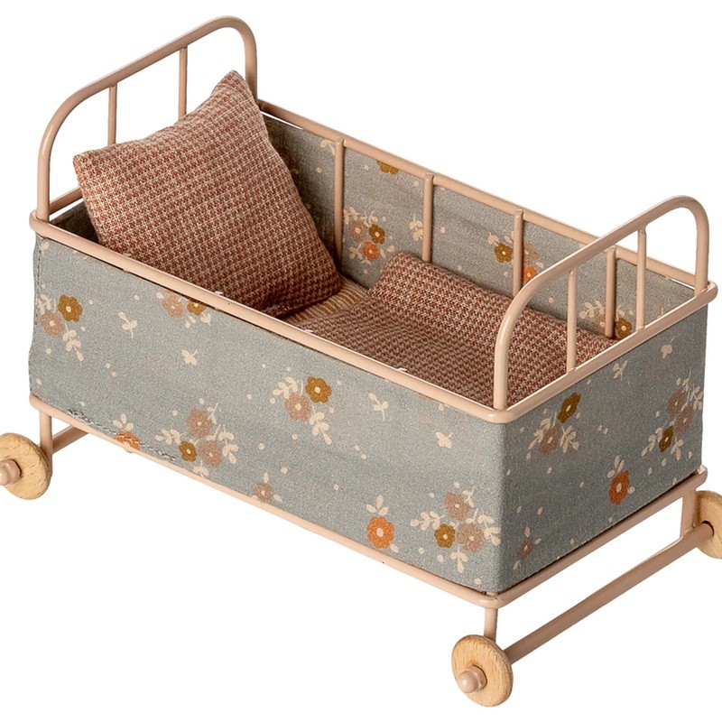 Lit bébé à roulettes - Motif fleurs
