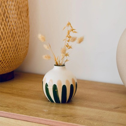 Petit vase rond - Rayures Vert