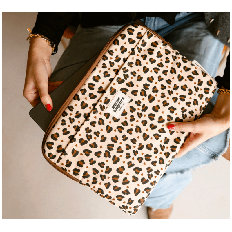 Housse ordinateur - Léopard coeur