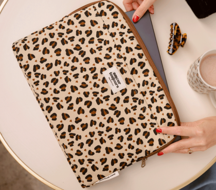 Housse ordinateur - Léopard coeur