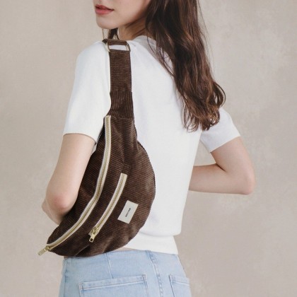 Sac banane Hugo en velours côtelé-Coloris marron-Recitem