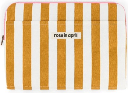 Housse ordinateur Octave - rayures écru/caramel - Rose in april
