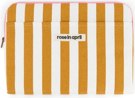 Housse ordinateur Octave - rayures écru/caramel - Rose in april
