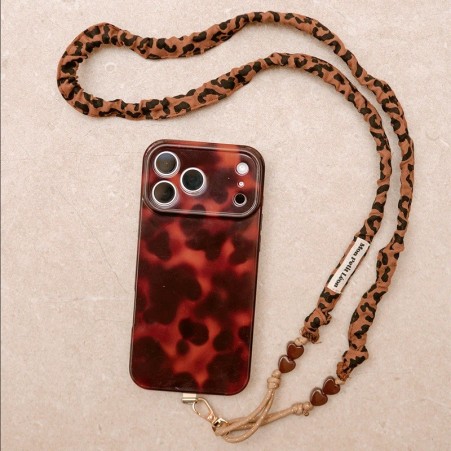 Sangle de téléphone - Léopard marron cordon beige