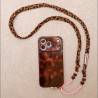 Sangle de téléphone - Léopard marron cordon rose
