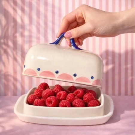 Beurrier en céramique - Rose et bleu