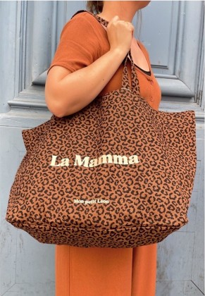 Cabas XXL Léopard marron ,La Mamma - Mon petit léon