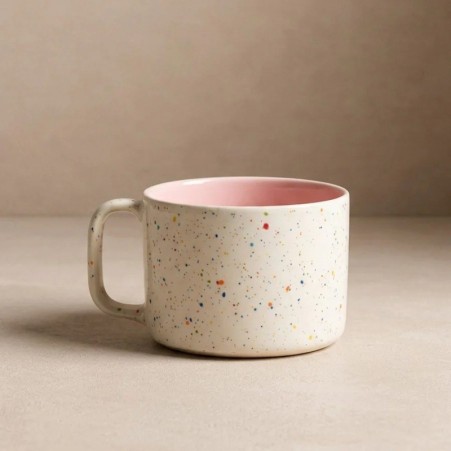 Grande tasse 450 ml - Blanc moucheté et rose