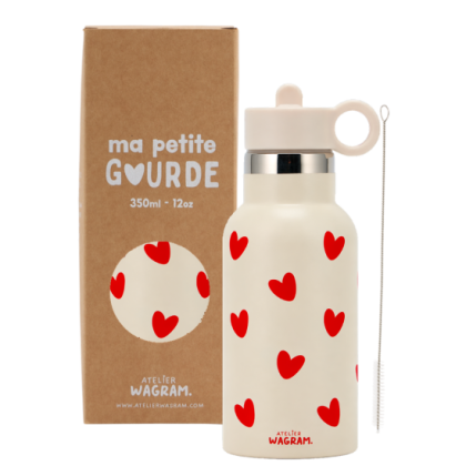 Gourde isotherme enfant inox 350 ml crème et coeurs rouges- Atelier Wagram
