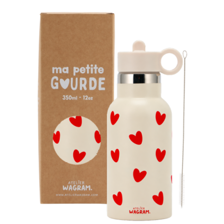 Gourde isotherme enfant inox 350 ml crème et coeurs rouges- Atelier Wagram