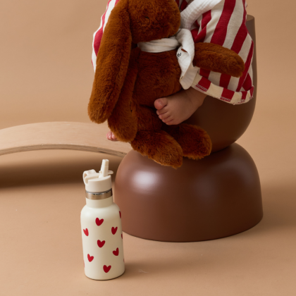 Gourde isotherme enfant inox 350 ml crème et coeurs rouges- Atelier Wagram