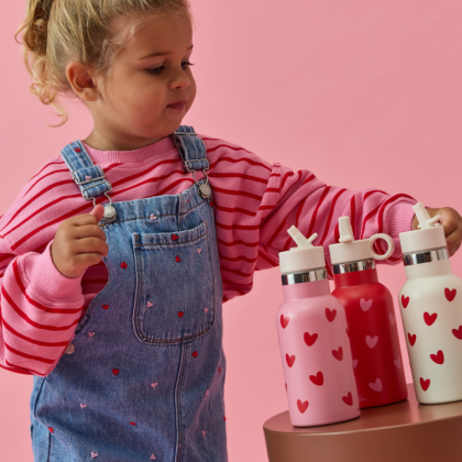 Gourde isotherme enfant inox 350 ml crème et coeurs rouges- Atelier Wagram