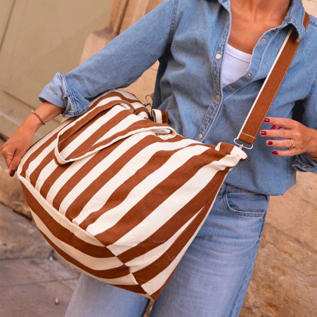 Sac weekend - Rayures marron beige - Mon Petit Léon