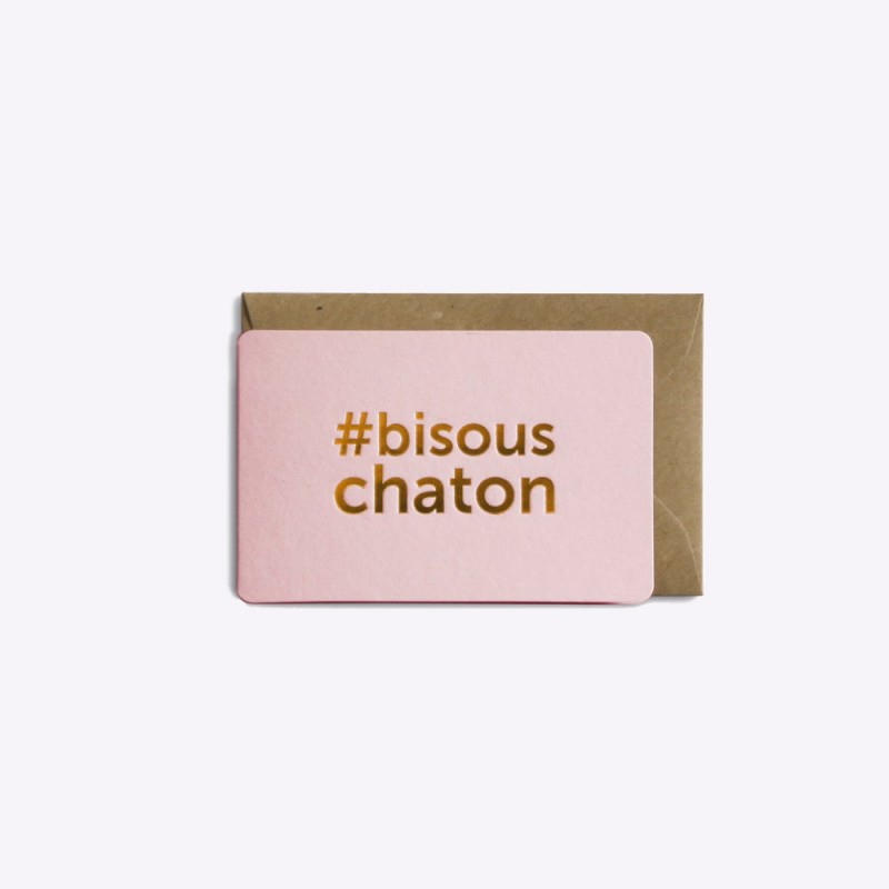 Mini-carte Bisous chaton - Rose