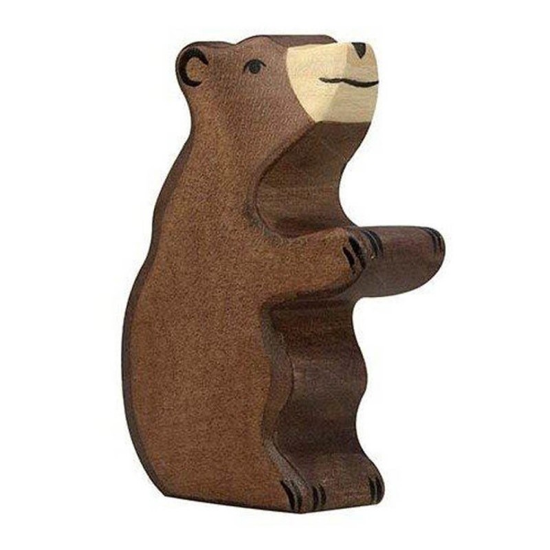 Figurine en bois petit Ours brun assis - Holztiger