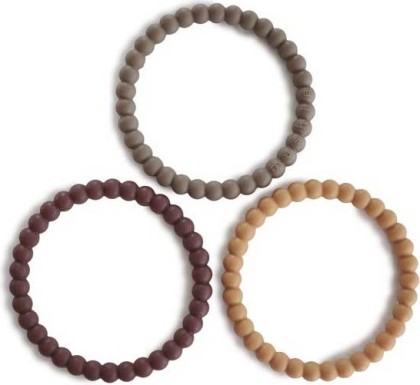 Lot de 3 bracelets anneau de dentition - Ocre/Taupe/Bordeau